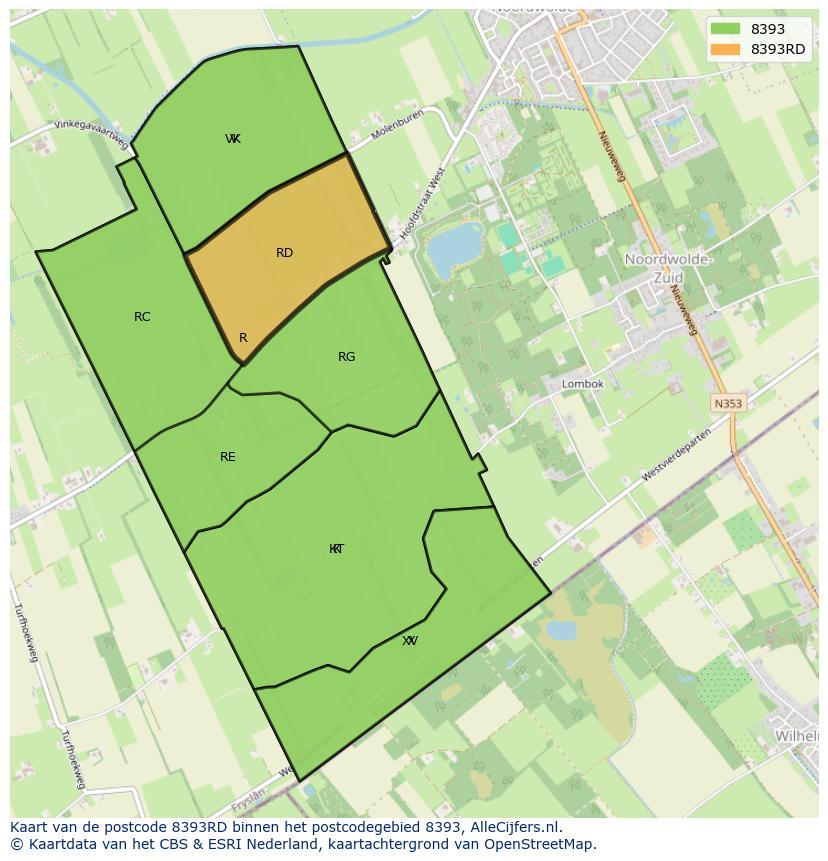 Afbeelding van het postcodegebied 8393 RD op de kaart.