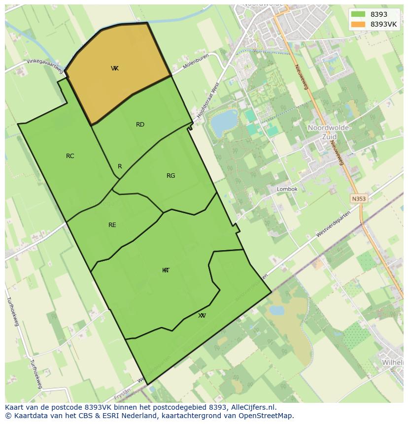 Afbeelding van het postcodegebied 8393 VK op de kaart.