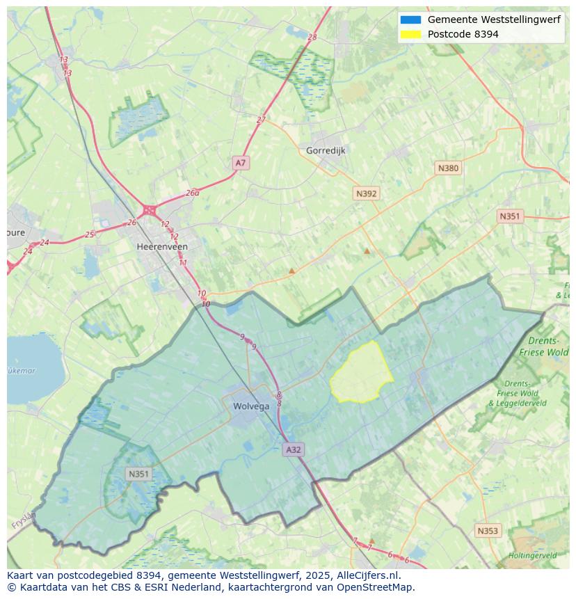 Afbeelding van het postcodegebied 8394 op de kaart.