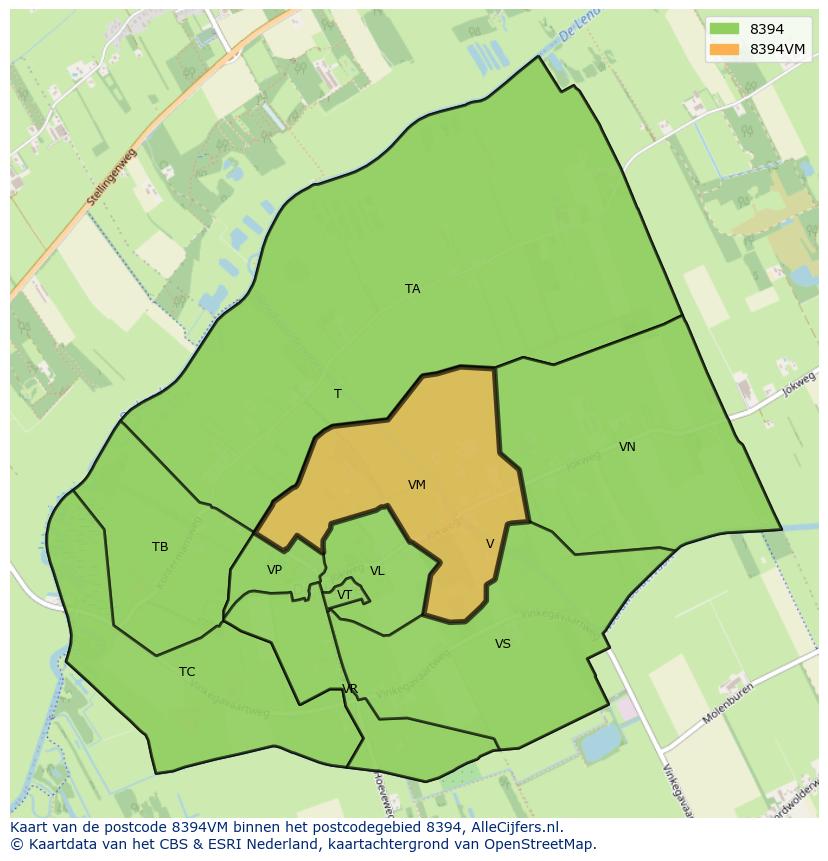 Afbeelding van het postcodegebied 8394 VM op de kaart.