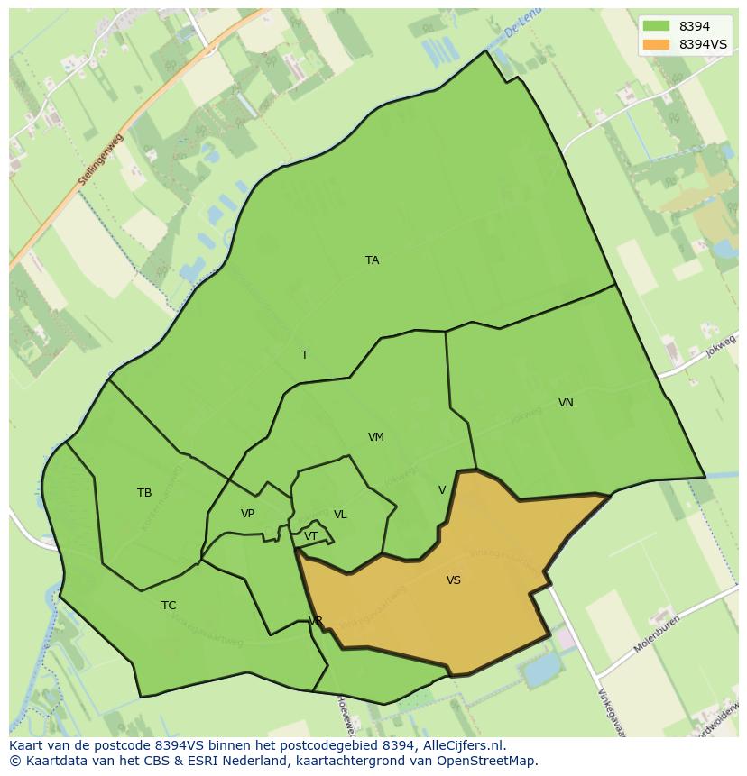 Afbeelding van het postcodegebied 8394 VS op de kaart.