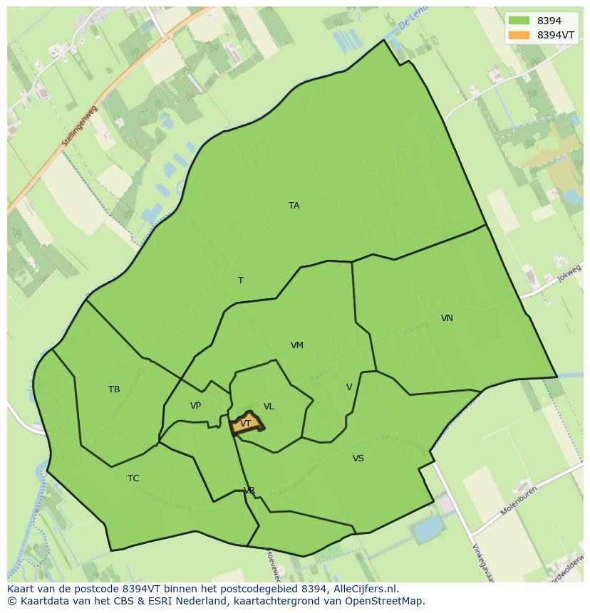 Afbeelding van het postcodegebied 8394 VT op de kaart.
