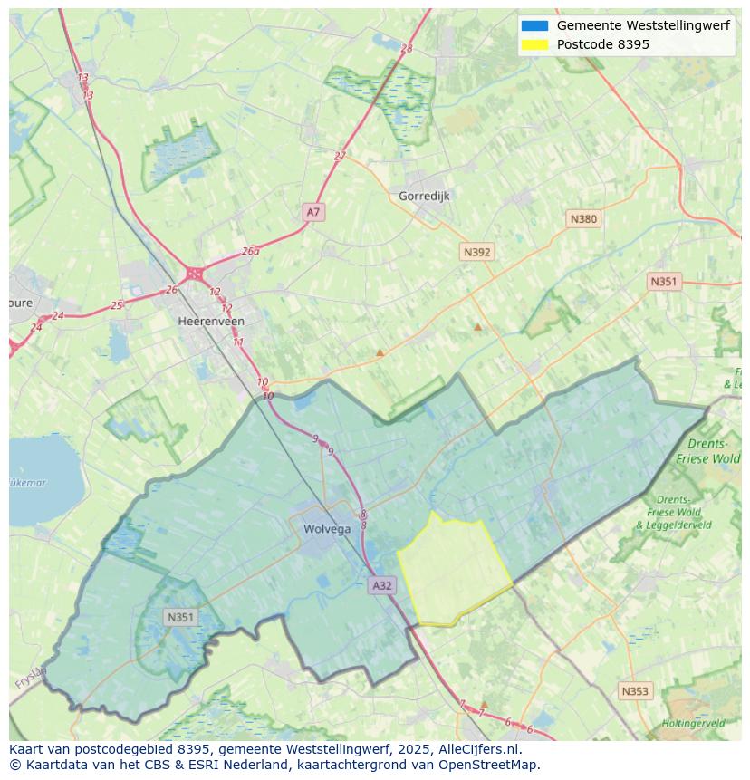 Afbeelding van het postcodegebied 8395 op de kaart.
