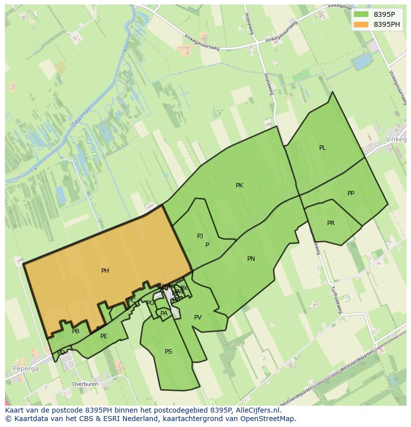 Afbeelding van het postcodegebied 8395 PH op de kaart.