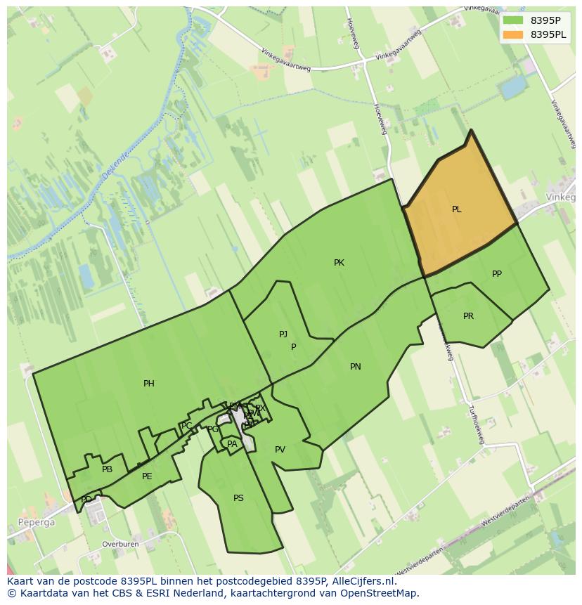 Afbeelding van het postcodegebied 8395 PL op de kaart.