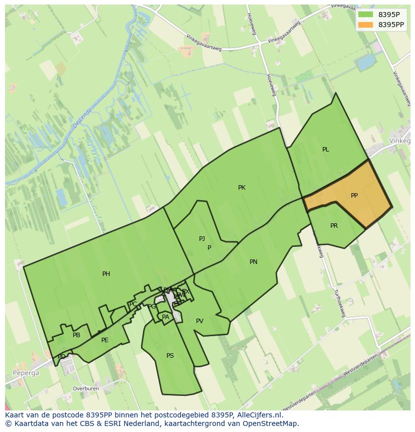 Afbeelding van het postcodegebied 8395 PP op de kaart.