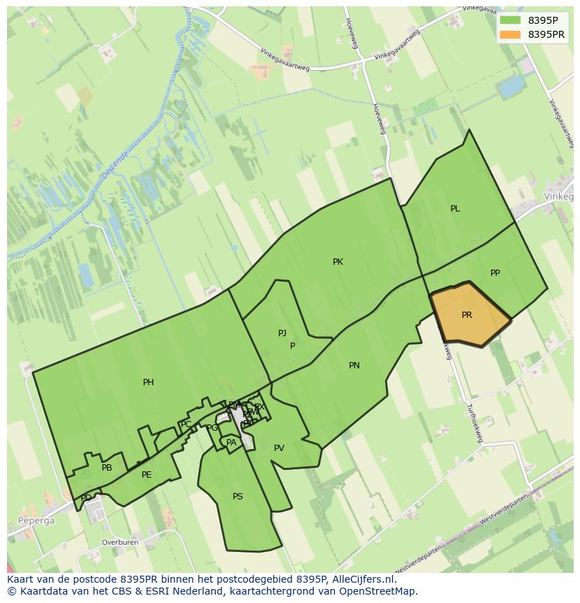Afbeelding van het postcodegebied 8395 PR op de kaart.