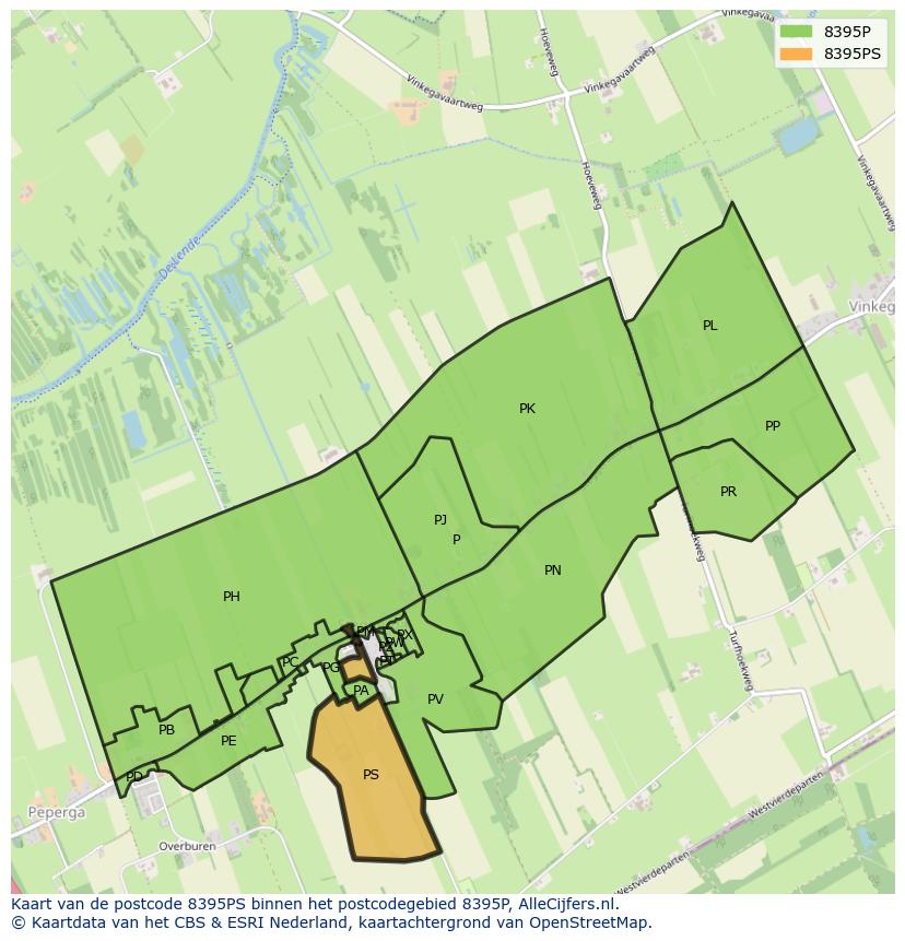 Afbeelding van het postcodegebied 8395 PS op de kaart.