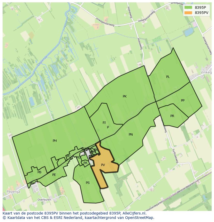 Afbeelding van het postcodegebied 8395 PV op de kaart.