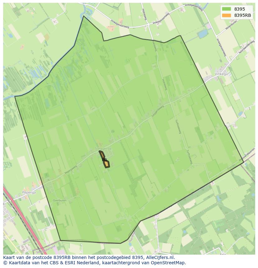 Afbeelding van het postcodegebied 8395 RB op de kaart.