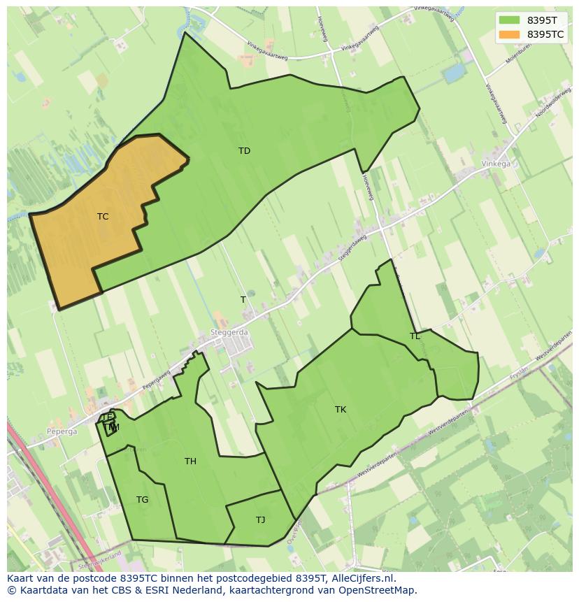 Afbeelding van het postcodegebied 8395 TC op de kaart.