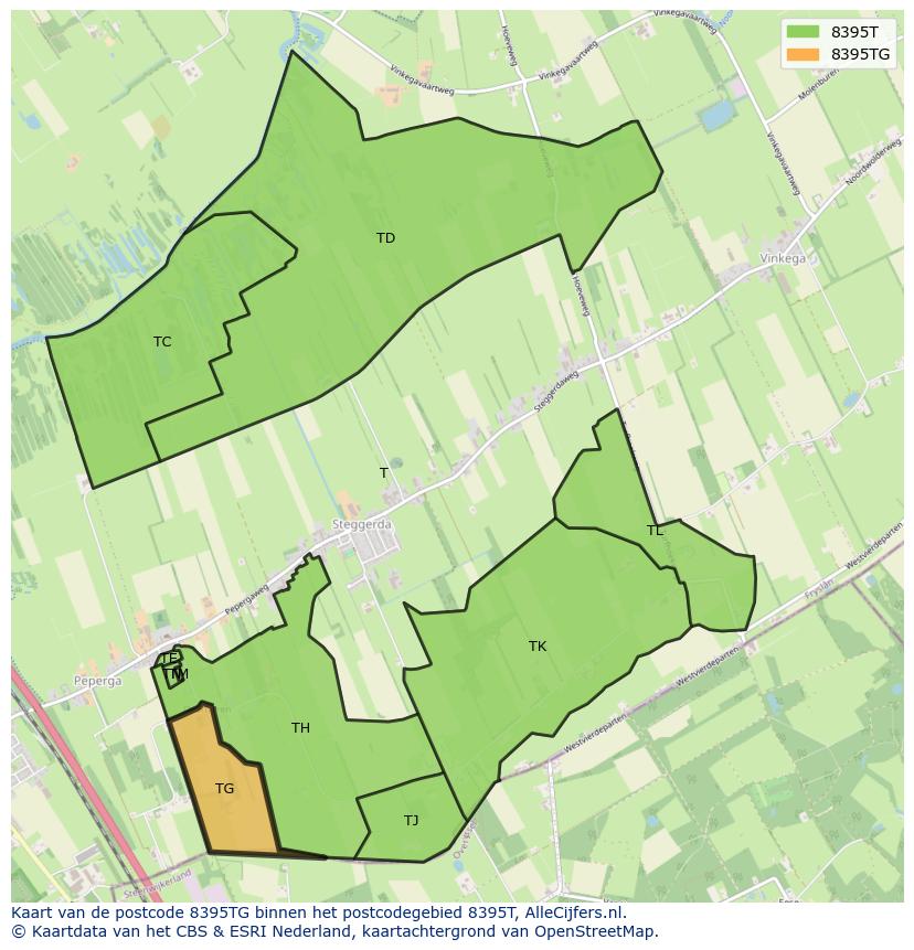 Afbeelding van het postcodegebied 8395 TG op de kaart.