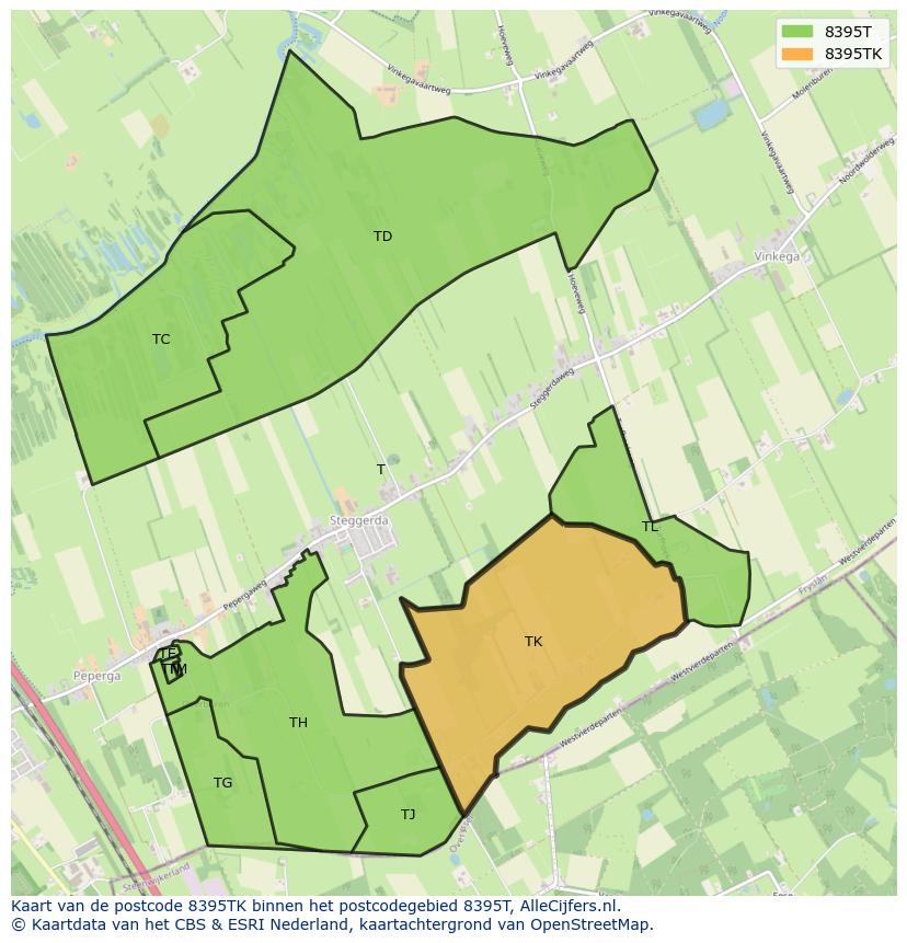 Afbeelding van het postcodegebied 8395 TK op de kaart.