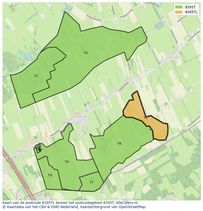 Afbeelding van het postcodegebied 8395 TL op de kaart.
