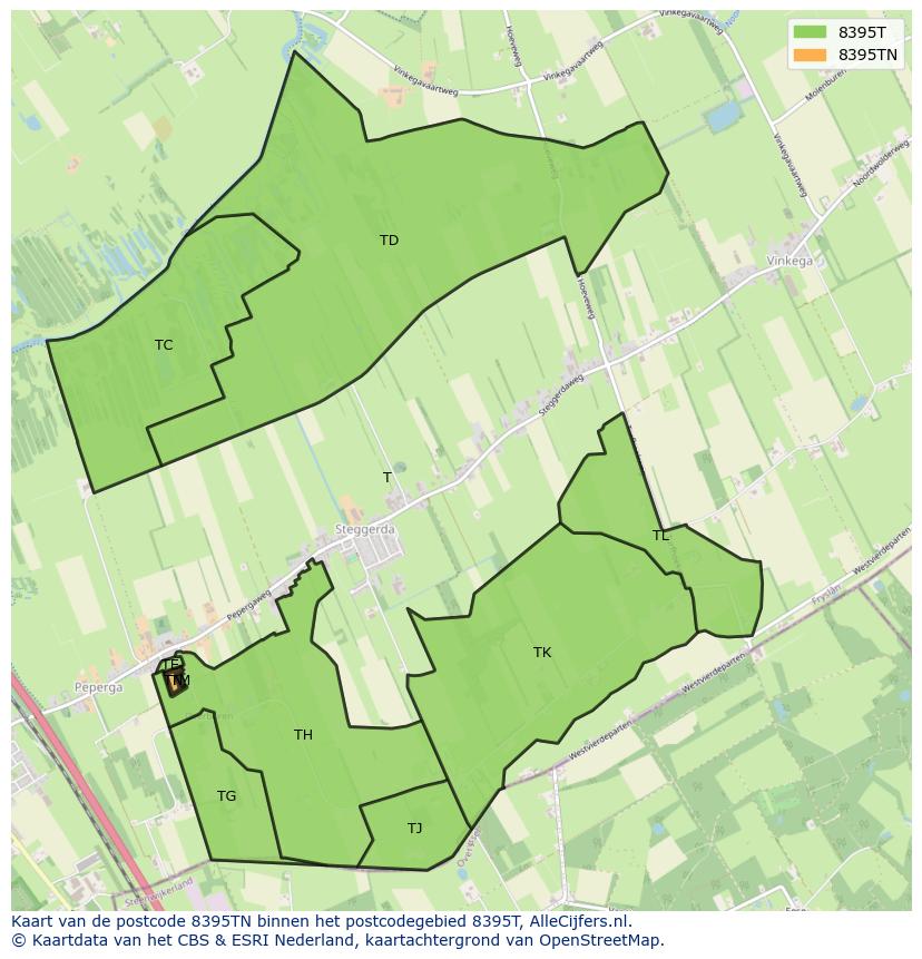 Afbeelding van het postcodegebied 8395 TN op de kaart.