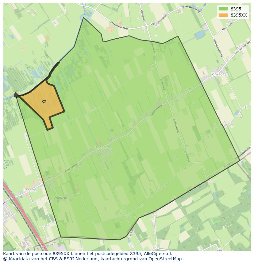 Afbeelding van het postcodegebied 8395 XX op de kaart.