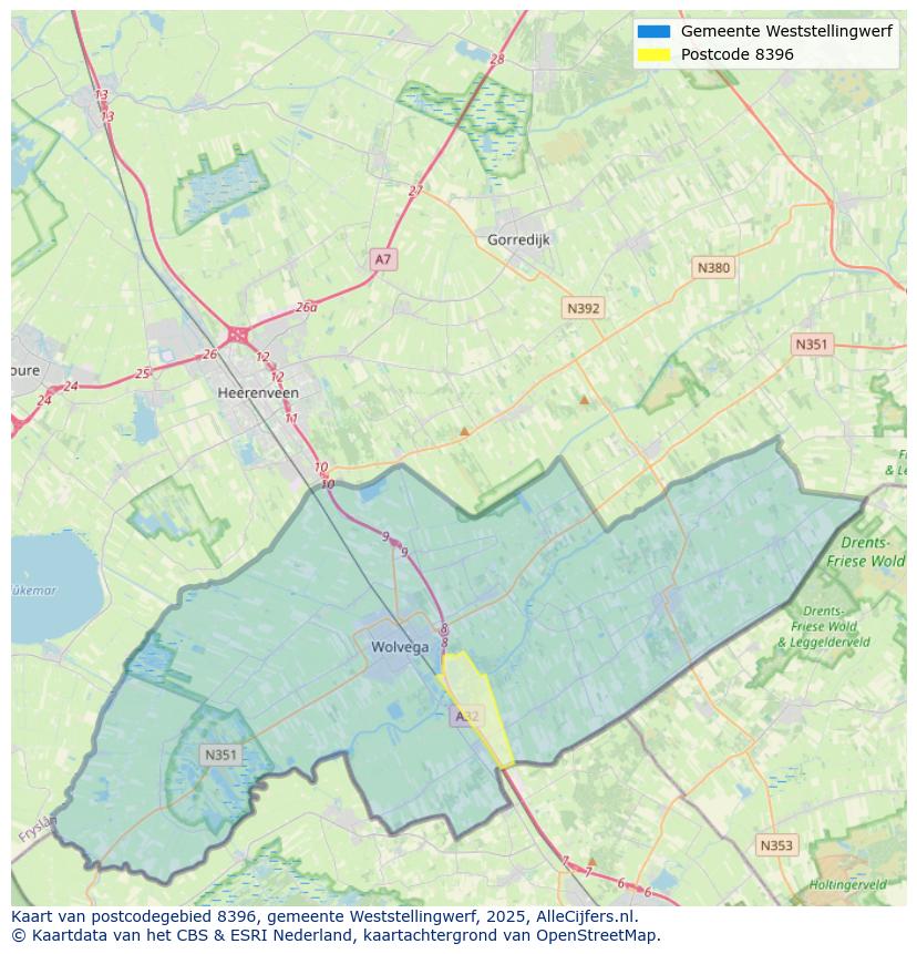 Afbeelding van het postcodegebied 8396 op de kaart.