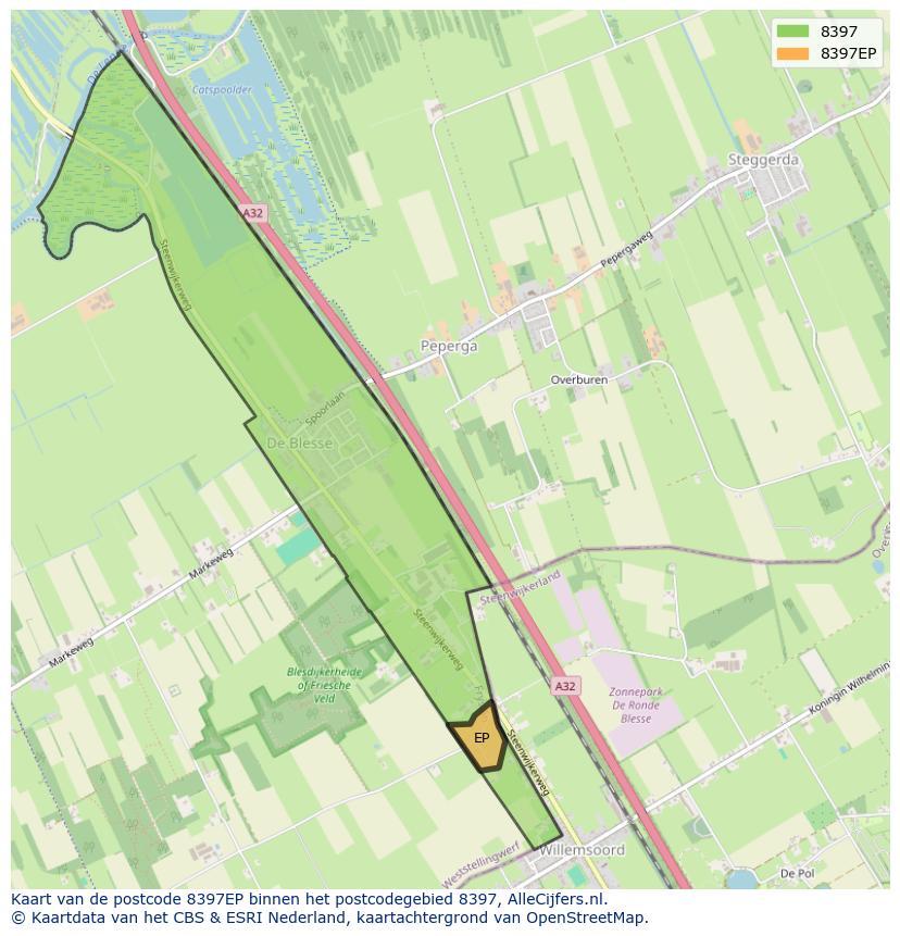 Afbeelding van het postcodegebied 8397 EP op de kaart.