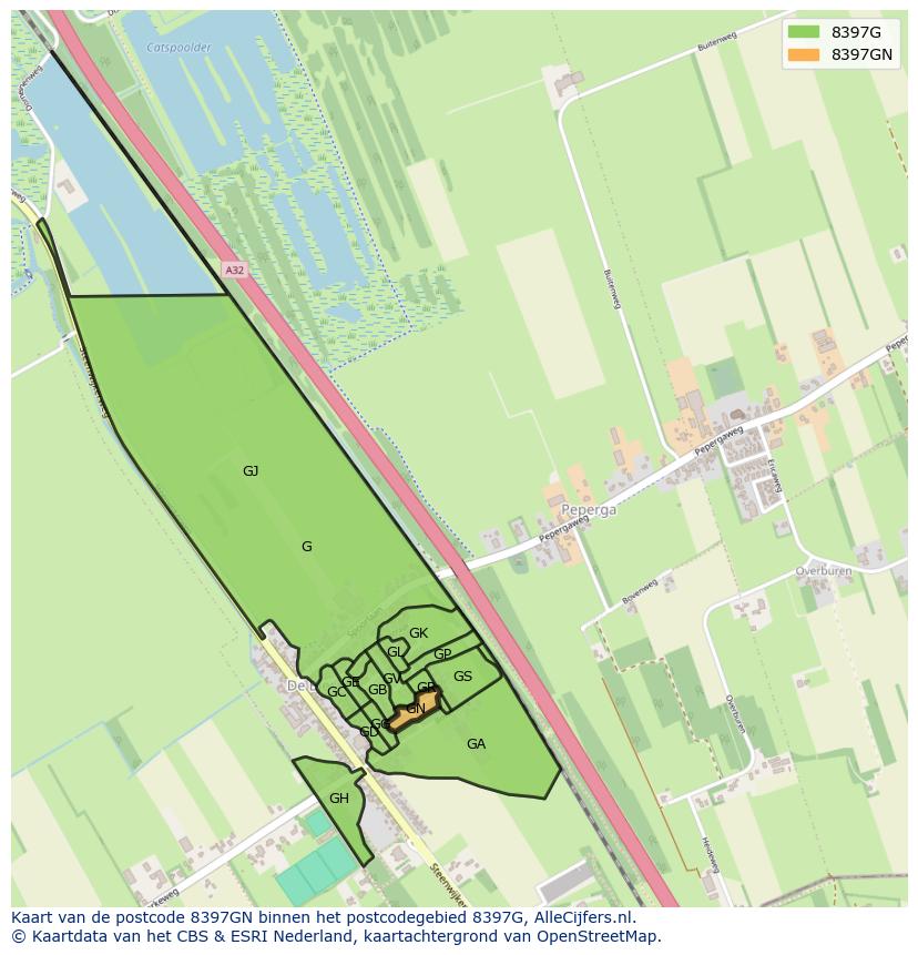 Afbeelding van het postcodegebied 8397 GN op de kaart.
