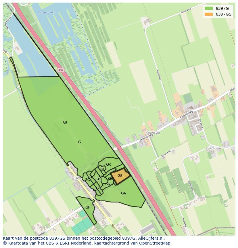 Afbeelding van het postcodegebied 8397 GS op de kaart.