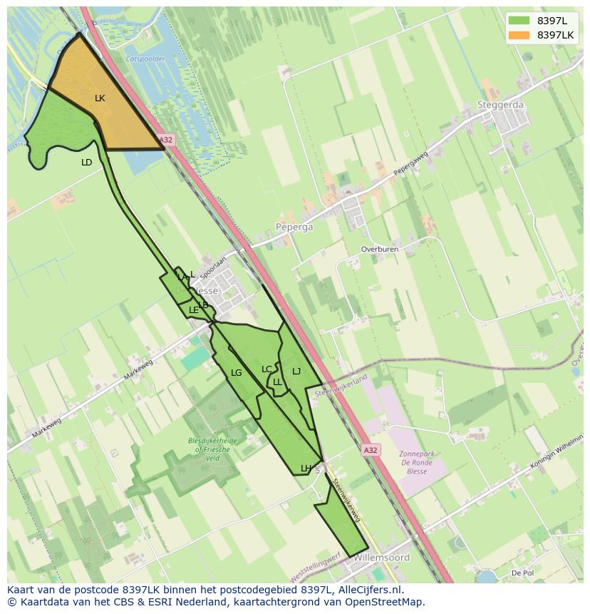 Afbeelding van het postcodegebied 8397 LK op de kaart.