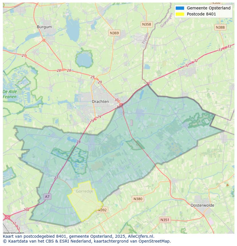 Afbeelding van het postcodegebied 8401 op de kaart.