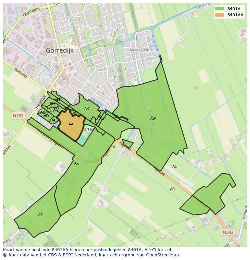 Afbeelding van het postcodegebied 8401 AA op de kaart.