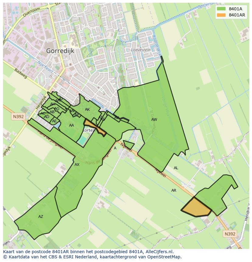 Afbeelding van het postcodegebied 8401 AR op de kaart.