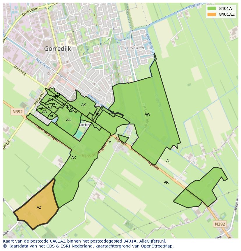 Afbeelding van het postcodegebied 8401 AZ op de kaart.
