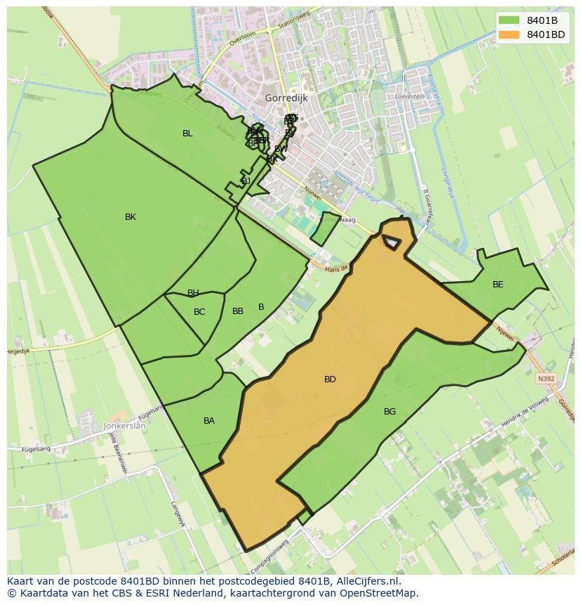 Afbeelding van het postcodegebied 8401 BD op de kaart.