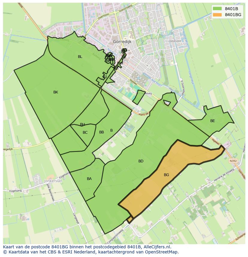 Afbeelding van het postcodegebied 8401 BG op de kaart.