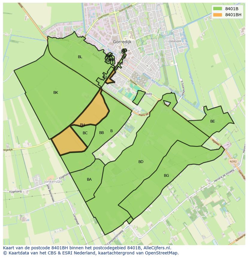 Afbeelding van het postcodegebied 8401 BH op de kaart.