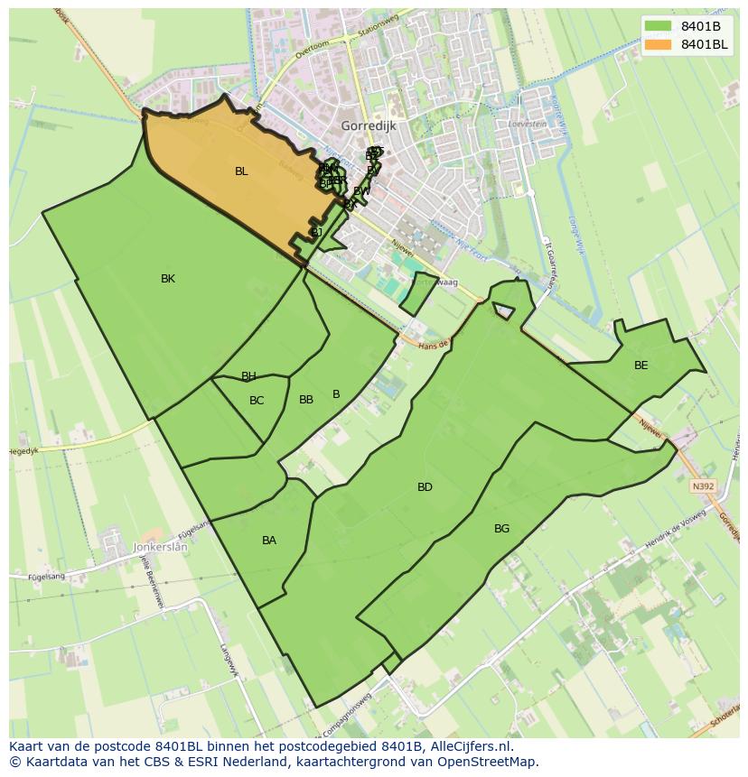 Afbeelding van het postcodegebied 8401 BL op de kaart.