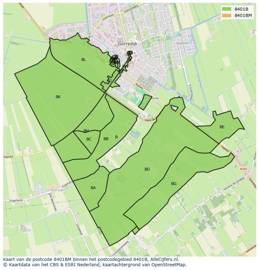 Afbeelding van het postcodegebied 8401 BM op de kaart.