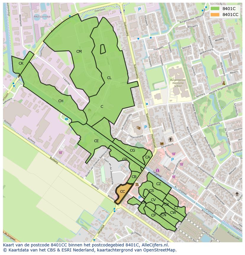 Afbeelding van het postcodegebied 8401 CC op de kaart.