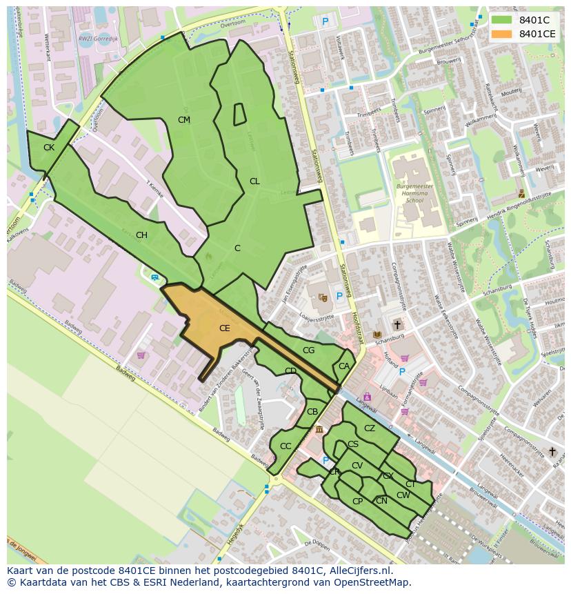 Afbeelding van het postcodegebied 8401 CE op de kaart.