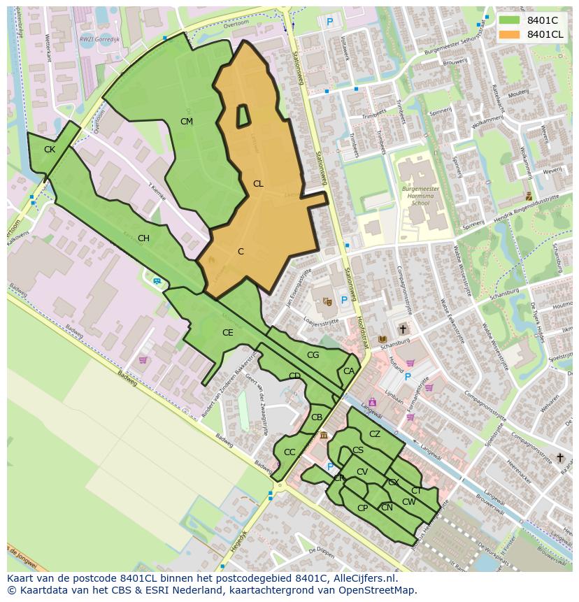 Afbeelding van het postcodegebied 8401 CL op de kaart.