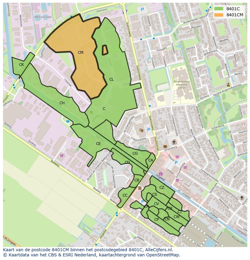 Afbeelding van het postcodegebied 8401 CM op de kaart.