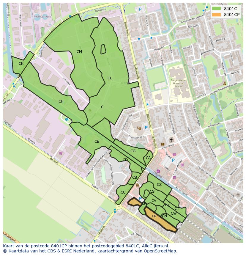 Afbeelding van het postcodegebied 8401 CP op de kaart.