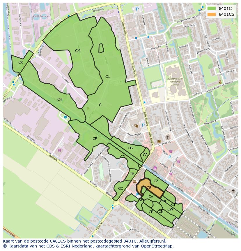Afbeelding van het postcodegebied 8401 CS op de kaart.