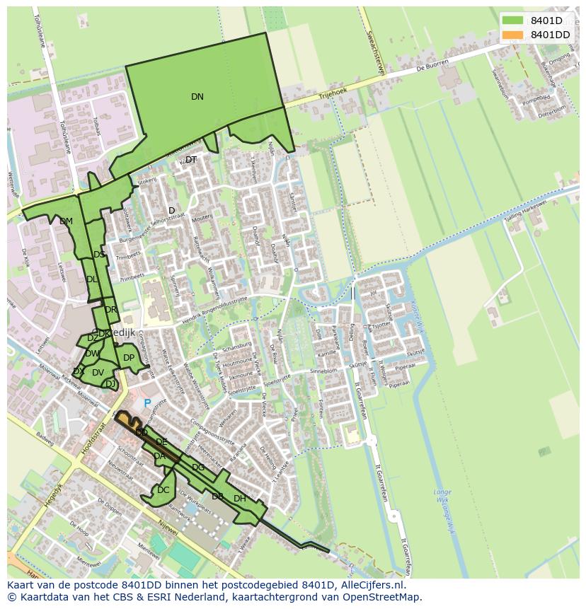 Afbeelding van het postcodegebied 8401 DD op de kaart.