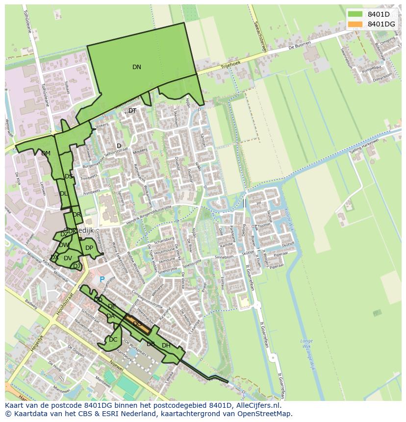 Afbeelding van het postcodegebied 8401 DG op de kaart.