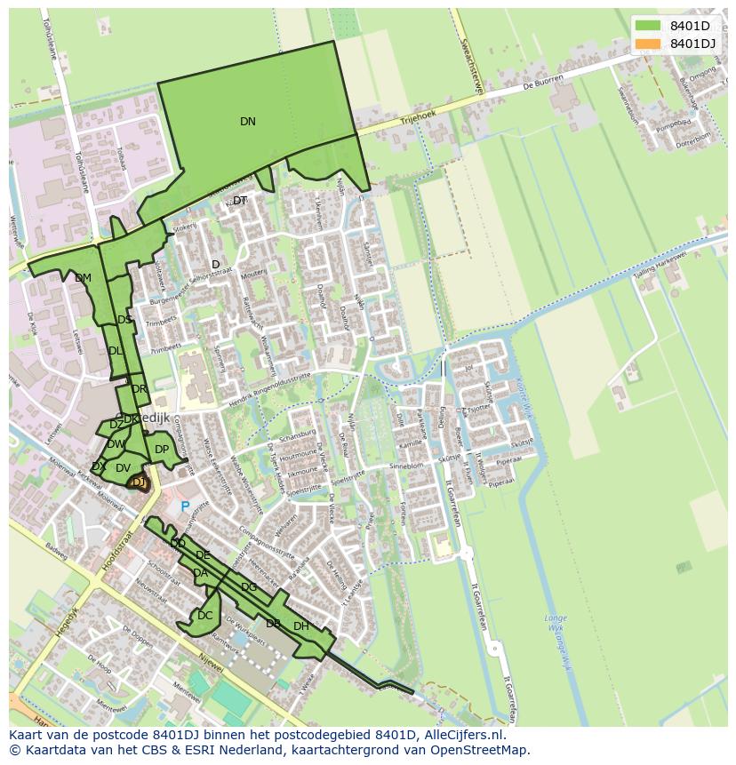 Afbeelding van het postcodegebied 8401 DJ op de kaart.