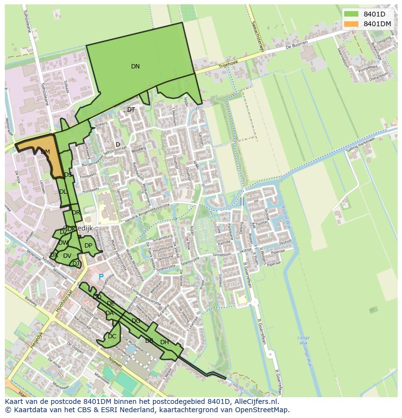 Afbeelding van het postcodegebied 8401 DM op de kaart.