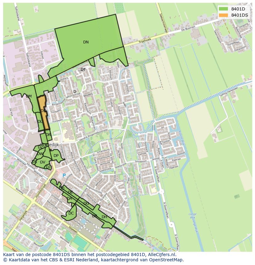 Afbeelding van het postcodegebied 8401 DS op de kaart.