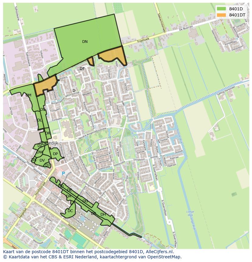 Afbeelding van het postcodegebied 8401 DT op de kaart.