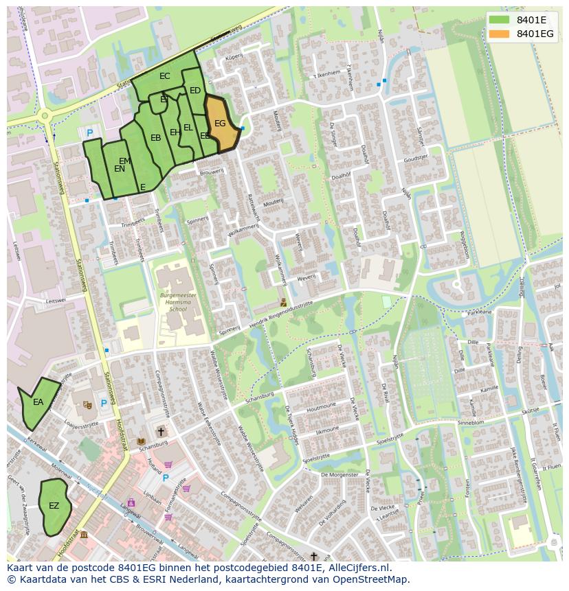 Afbeelding van het postcodegebied 8401 EG op de kaart.