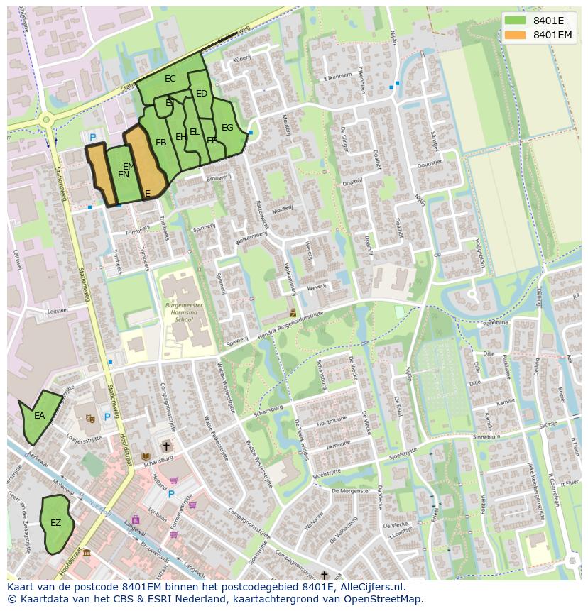 Afbeelding van het postcodegebied 8401 EM op de kaart.