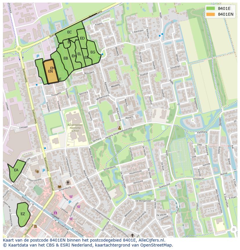 Afbeelding van het postcodegebied 8401 EN op de kaart.