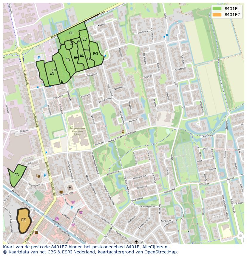 Afbeelding van het postcodegebied 8401 EZ op de kaart.